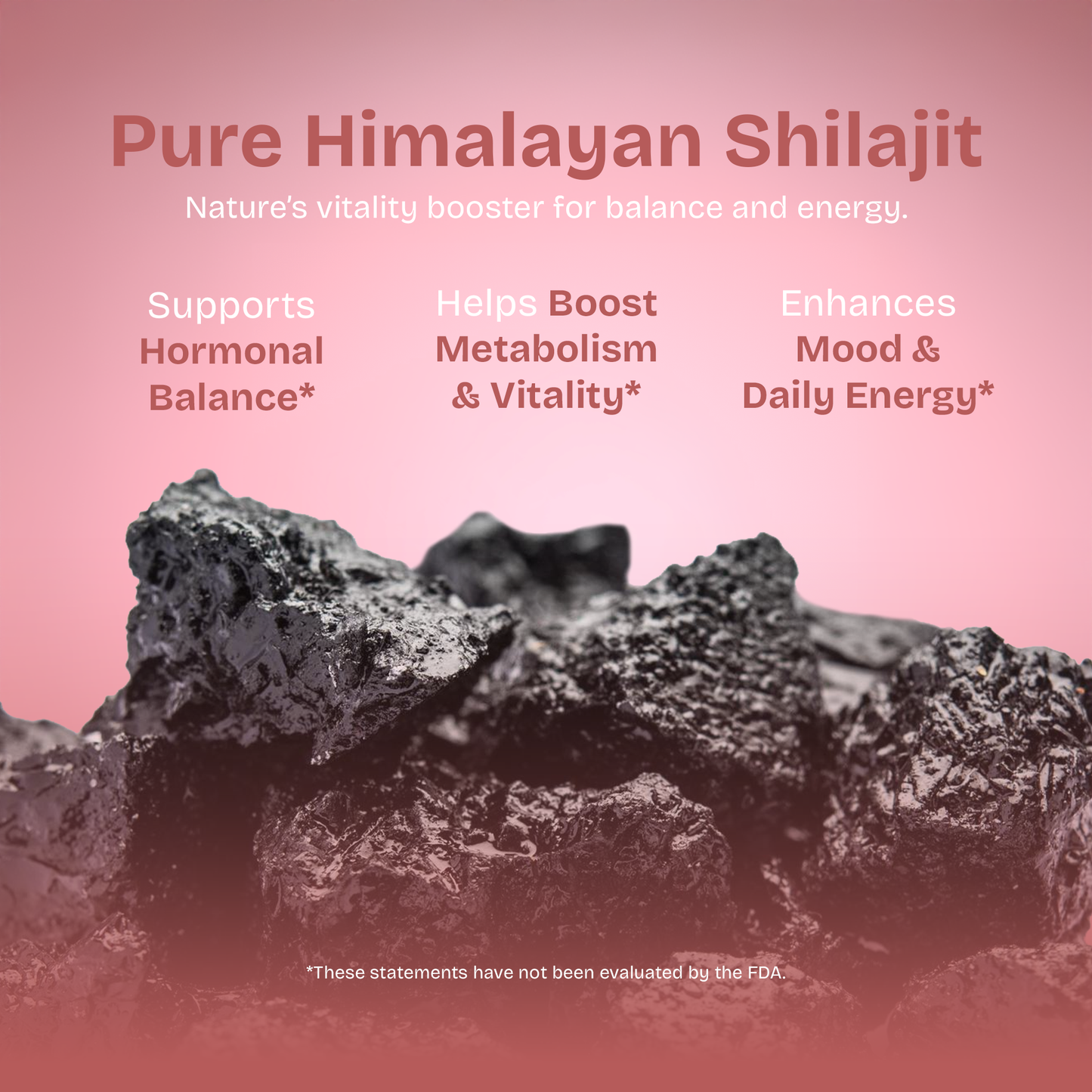 Pure Himalayan Shilajit visual highlighting hormonal balance, metabolism support, and daily energy benefits in KYACHI gummies.